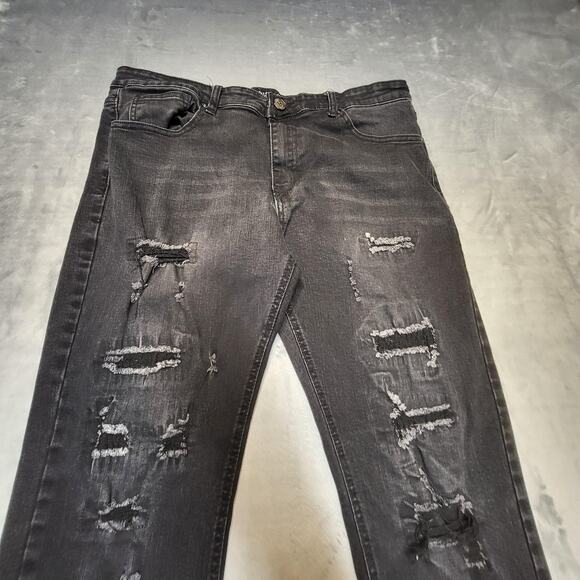 Marx & Dutch Jeans Mens 36x31 Black Distressed Ripped Stretch Denim Straight Fit - Picture 2 of 10